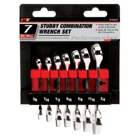 Performance Tool 7-Pc Sae Stubby Wrench Wrench Set, W30507 W30507